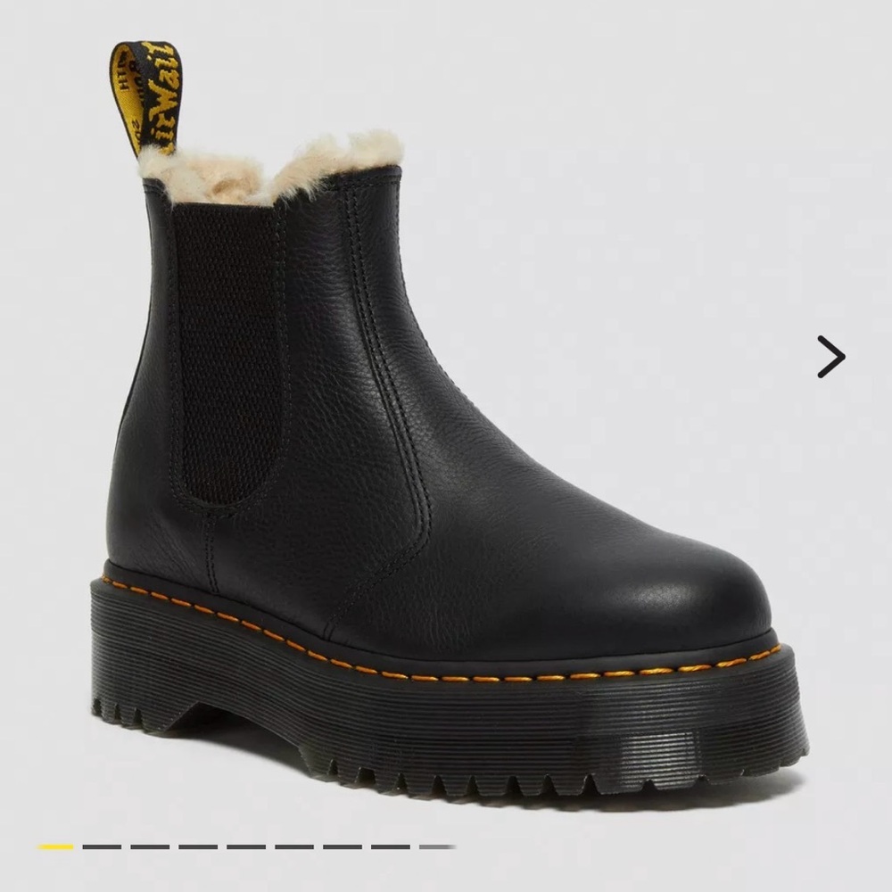 DR MARTENS Chelsea Black Faux Fur Lined Platform Ankle Boots - Picture 2 of 3